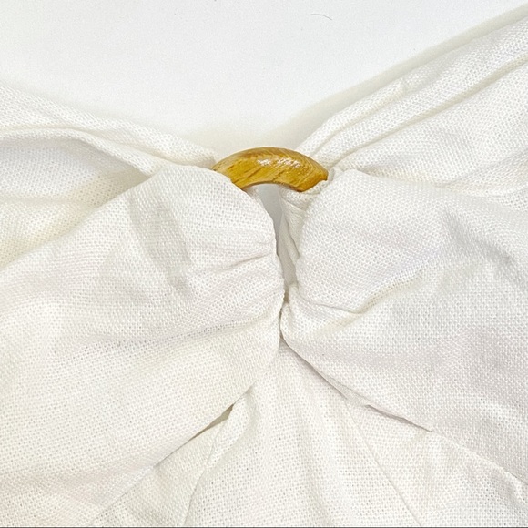 WAYF Genoa off the shoulder white linen ruffle high low hem asymmetrical dress - Picture 9 of 13